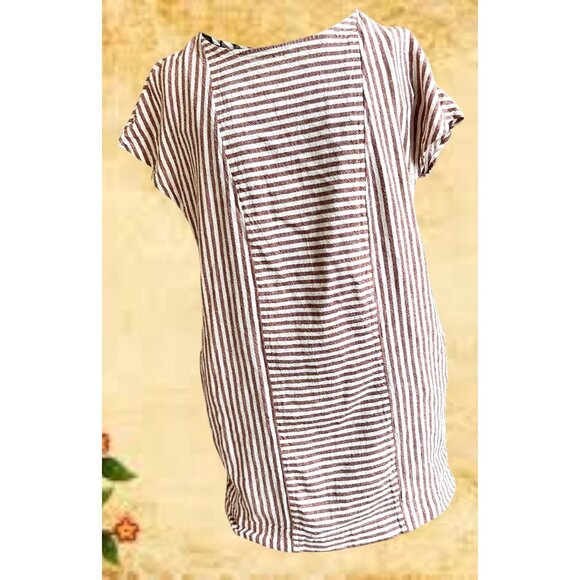 Madewell Striped Button Back Dress XS Extra Small Linen Blend Pockets Casual - Picture 4 of 11